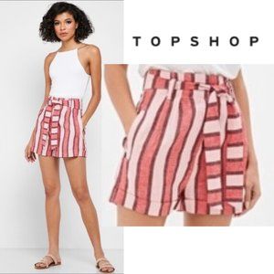 TopShop Striped Paperbag Linen High Waisted Shorts